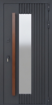Остекленная входная термодверь с металлорейками, бугельной ручкой МДФ и порошковым покрытием графит Остекленная входная термодверь с металлорейками, бугельной ручкой МДФ и порошковым покрытием графит