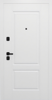 Входная дверь с белыми окрашенными панелями МДФ и скрытыми петлями Входная дверь с белыми окрашенными панелями МДФ и скрытыми петлями